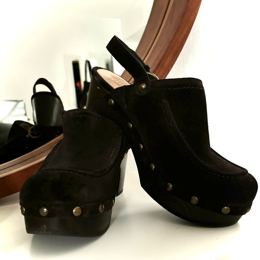 Frye Jessica Slingback Brown Suede Clogs